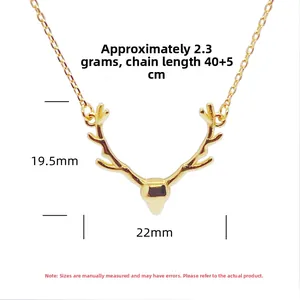 Detailed size chart of S925 silver deer antler pendant necklace with dimensions and weight