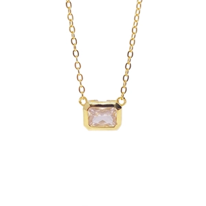 925 Sterling Silver Zirconia Necklace For Women Light Luxury Rectangular Pendant Gold Plated Geometric Fashion Jewelry Clavicle Chain