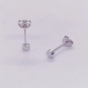 Pair of minimalist S925 sterling silver round stud earrings with polished finish