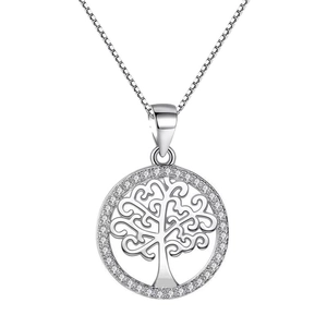 Collier pendentif arbre de vie en argent sterling S925 avec halo de zircons ronds