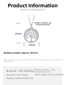 Vue détaillée du pendentif arbre de vie en argent S925 avec dimensions de 25x20mm