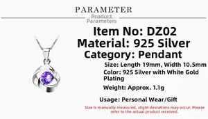 Détail macro du pendentif tourbillon en argent S925 avec pierre violette et taille 19x10,5mm