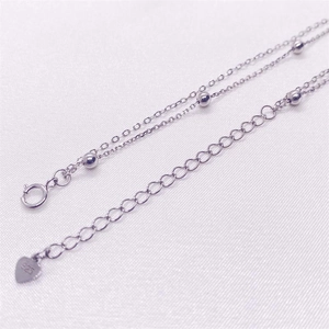 Elegant S925 sterling silver double layer beaded anklet with heart charm on white silk