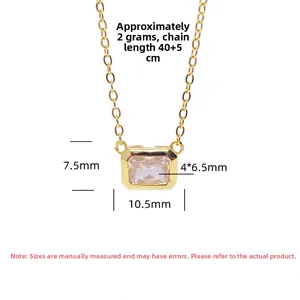 Detail view of pink gemstone pendant necklace with 40+5cm gold chain measurements