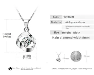 Spécifications détaillées du pendentif rose en argent S925 avec mesures de taille