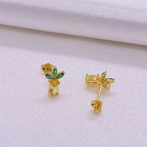 Cute S925 sterling silver pineapple stud earrings with green and yellow zircons