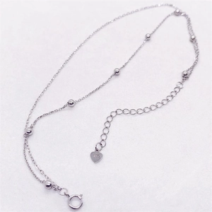 S925 Sterling Silver double layer bead chain anklet with heart charm and lobster clasp