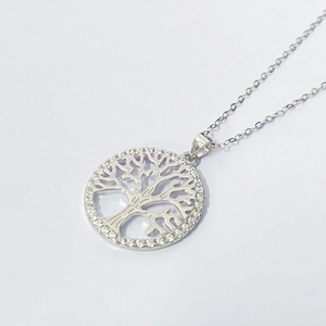 Collier arbre de vie en argent S925 avec pendentif serti de zircons brillants élégant