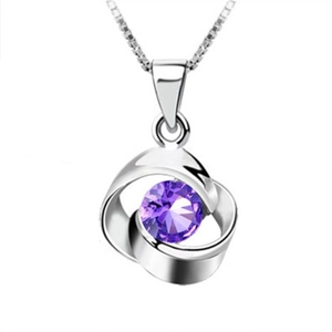 Collier fleur rotative en argent sterling S925 avec gemme violette et chaîne