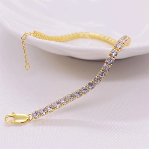 Elegant gold-plated S925 sterling silver tennis bracelet with round white zircons