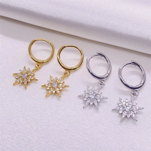 S925 Sterling Silber Hexagramm Stern Creolen Set mit funkelnden Zirkonia in Gold und Silber