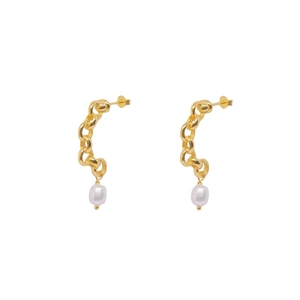 Élégantes boucles d'oreilles chaînette dorées avec perles baroques pour femme style luxe