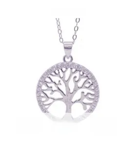Vue détaillée du pendentif Arbre de Vie en argent S925 avec halo de cristaux étincelants
