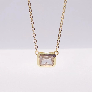 Minimalist S925 sterling silver square zircon pendant necklace in 18K gold finish