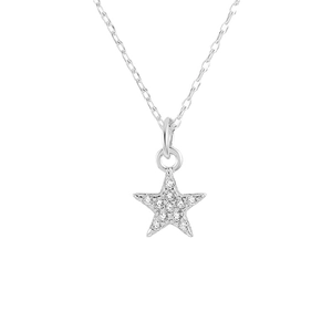 Elegant S925 sterling silver pentagram star necklace with paved crystals on a fine chain