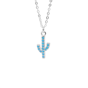 S925 Sterling Silver Cactus Pendant Necklace Blue Rhinestone Inlaid Fashion Lightweight Luxury Accessory For Women Daily Wear