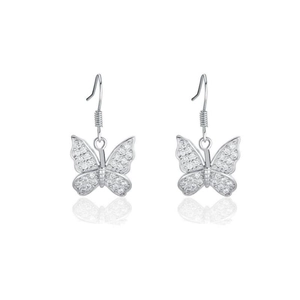 925 Sterling Silver Butterfly Hook Earrings For Women Pave Rhinestone Dainty Dangle Drop Earrings Fashion Jewelry Gift