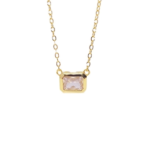 Minimalist S925 sterling silver necklace with a rectangular cubic zirconia pendant in gold