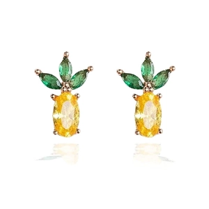 Sparkling pineapple stud earrings in S925 sterling silver with colorful zircon crystals