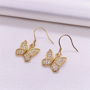 Elegant gold S925 silver butterfly earrings with sparkling crystals for women