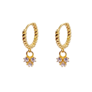 Minimalist S925 sterling silver twisted hoop earrings with triple clear zircon pendants