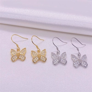 S925 sterling silver butterfly drop earrings with shimmering cubic zirconia stones
