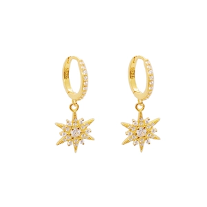 Sparkling S925 sterling silver gold-plated star hoop earrings with clear zircon stones