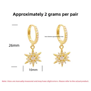 Detailed size chart of S925 sterling silver star drop earrings with 26mm height dimensions