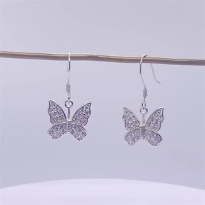 Elegant S925 sterling silver butterfly drop earrings with sparkling cubic zirconia crystals