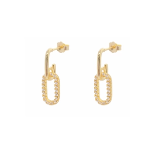 S925 sterling silver gold plated oval chain drop earrings with sparkling pavé zircons