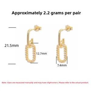 Detailed view of S925 silver square drop earrings with dimensions 21.5mm and 2.2g weight