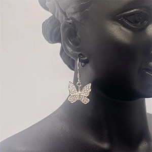 Close-up of S925 sterling silver butterfly earrings with sparkling cubic zirconia stones
