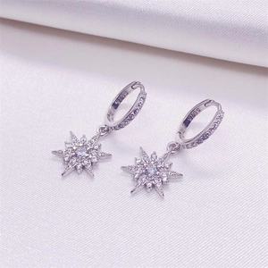 S925 sterling silver hoop earrings with sparkling cubic zirconia star pendants