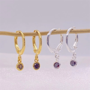 Élégantes boucles d'oreilles créoles S925 argent avec zircon violet en doré et argenté