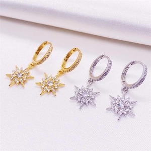 925 Sterling Silver Star Hoop Dangle Earrings Rhinestone Inlaid Hexagram Dangle For Women Minimalist Fashion Jewelry