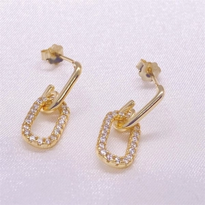 Elegant gold-plated S925 sterling silver square earrings with micro-inlaid white zircon stones