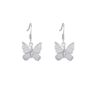 Elegant 925 sterling silver butterfly drop earrings with sparkling zircon crystals