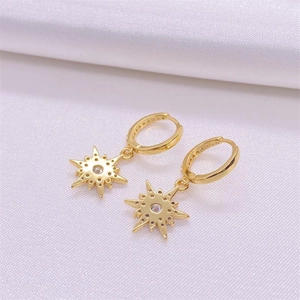 Detailed view of gold S925 sterling silver starburst earrings with sparkling crystals