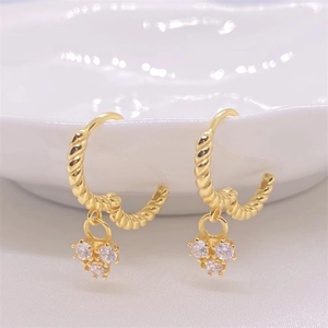 Elegant 925 sterling silver twisted hoop earrings with zircon pendants for women