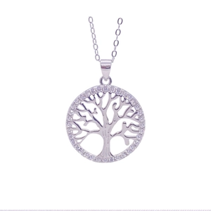 Elegant S925 silver Tree of Life pendant necklace with pavé-set shimmering crystals