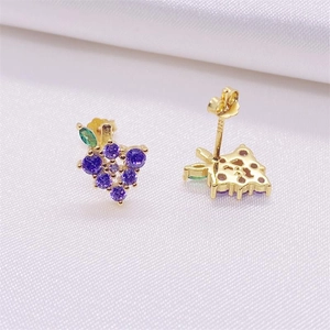 Elegant S925 sterling silver grape earrings with purple crystals and green leaf