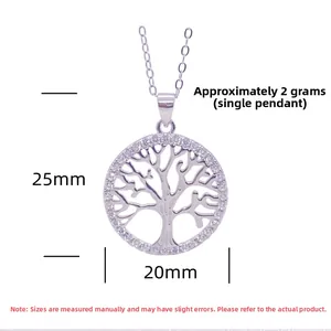 Detail of 925 sterling silver tree of life pendant showing 25mm height and 20mm width