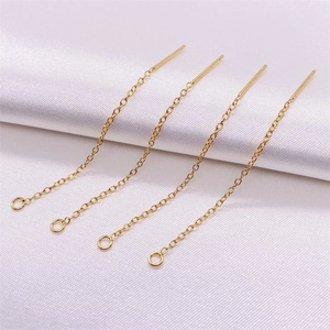 Four golden S925 sterling silver ear threaders with loops for DIY jewelry making