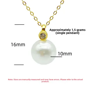 Detail view of 10mm pearl pendant with 16mm height and 1.5g weight specifications