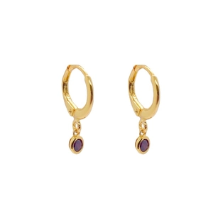 Élégantes créoles en argent S925 doré avec des pendentifs ronds en zircon violet
