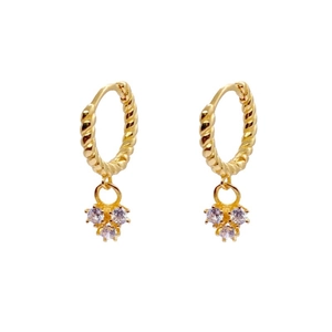 Minimalist S925 sterling silver twisted hoop earrings with three cubic zirconia stones