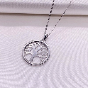 S925 sterling silver tree of life pendant necklace with crystals on white silk background