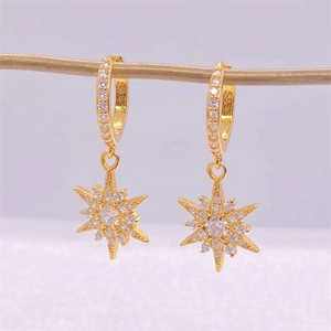 Elegant gold S925 silver hoop earrings with sparkling cubic zirconia star pendants