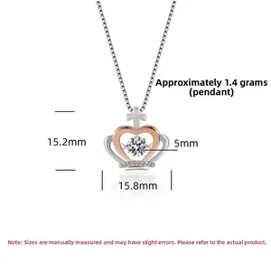 Détail du collier cœur couronne en argent S925 avec dimensions 15,2x15,8mm