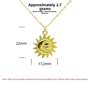 Dimensions du pendentif soleil et lune en argent S925 avec chaîne de 40+5cm